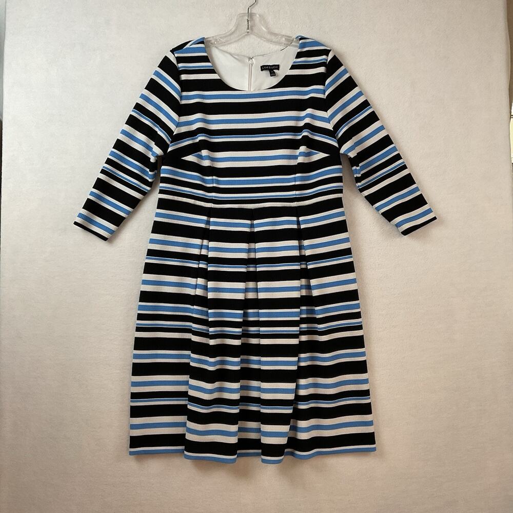 Lane Bryant Dress Womens 14 Blue White Stripes Pleats‎ 3/4 Sleeves Knit